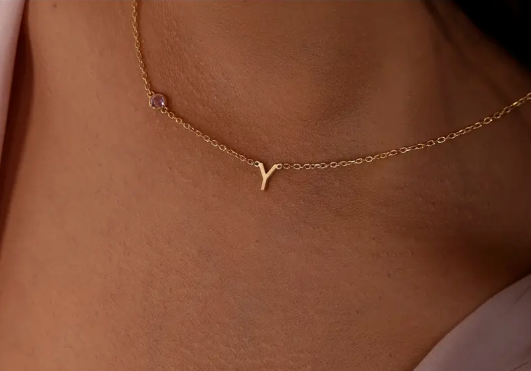 Custom Initial Birthstone Necklace